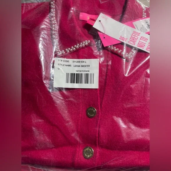 Lilly Pulitzer LZONA Sweater Poinsettia Red Sz Large Pearl Embellished tried on